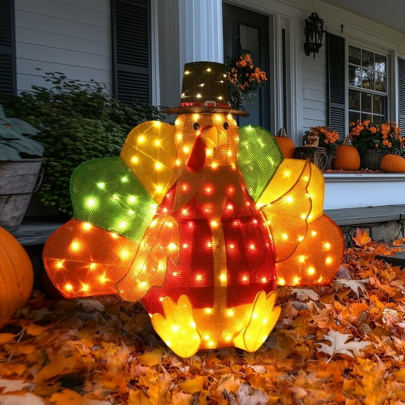 Starfree 48-inch Lighted Turkey Outdoor Thanksgiving Decoration Harvest Festival Turkey Light Fall/Christmas Yard Decoration with LED for Lawn & Porch