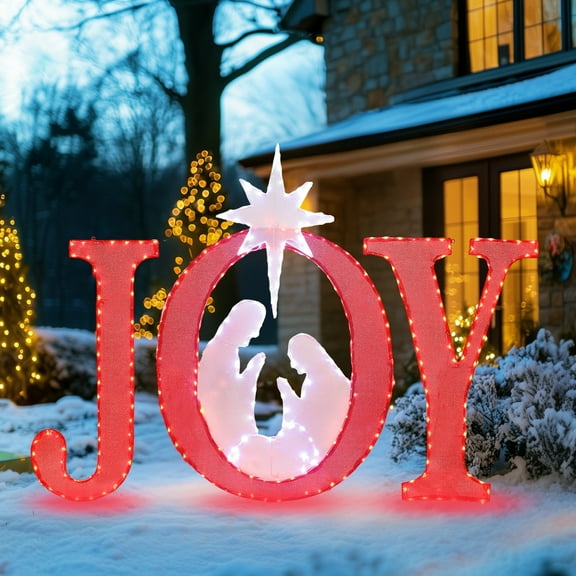 Starfree 49-inch Outdoor JOY Christmas Nativity Decoration Large Lighted JOY Sign Christmas Holiday Decorations Twinkling LED Hang/Stand Yard Signs