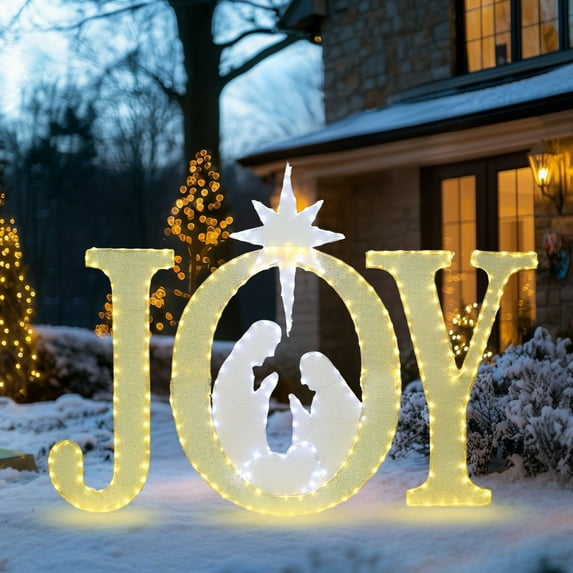 Starfree 49-inch Outdoor JOY Christmas Nativity Decoration Large Lighted JOY Sign Christmas Holiday Decorations Twinkling LED Hang/Stand Yard Signs