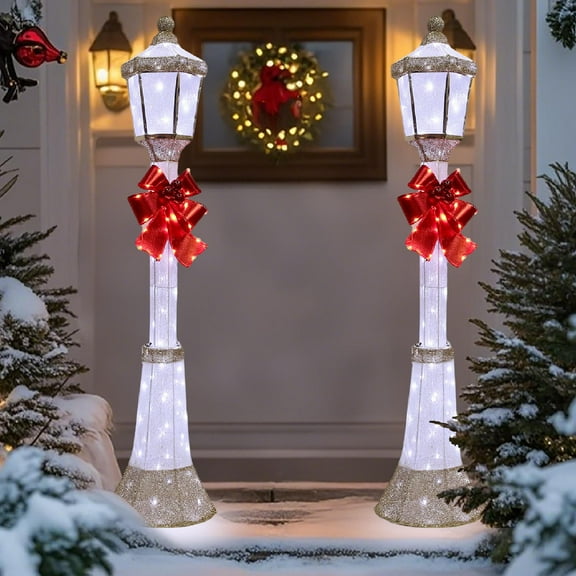 Starfree 60-inch Outdoor Christmas Yard Decoration Outdoor Lighted Lamppost Christmas Street Lamp Holiday Decoration LED Lamp Post for Lawn (2-Pack)