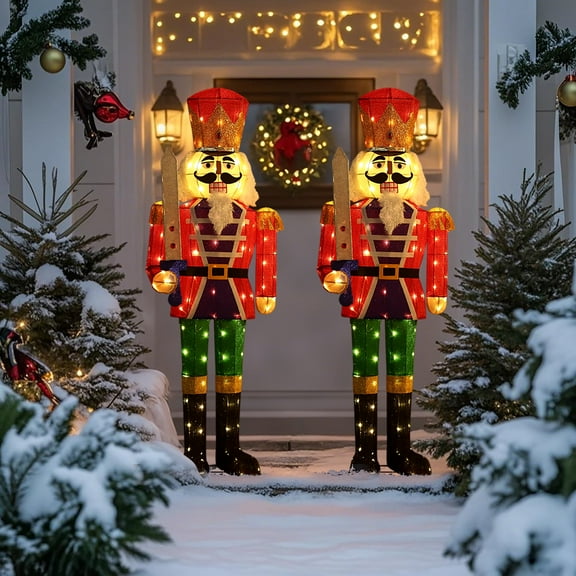 Starfree 61-inch Lighted Large Outdoor Nutcracker Christmas Decoration Indoor Christmas Yard Decoration Outdoor Lawn Holiday Decor with LEDs (2-pack)
