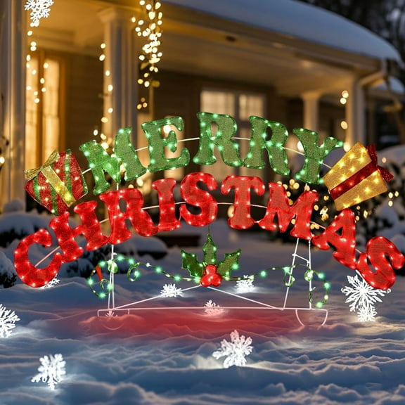 Starfree 60"L Merry Christmas Sign Outdoor Christmas Yard Decoration Light Outdoor Christmas Lawn Ornaments Yard Sign Decor with LEDs for Porch Garden