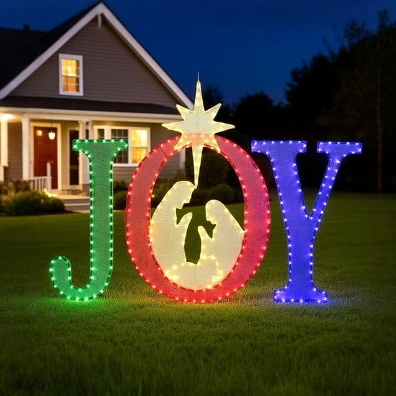 Starfree 49-inch Outdoor Nativity Decoration Lighted JOY Sign with Outdoor Christmas Yard Decorations Hanging and Standing Options for Porch & Garden