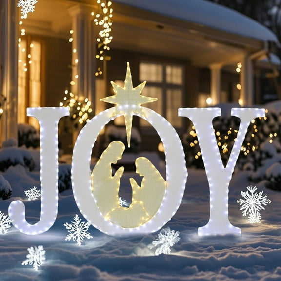 Starfree 49-Inch Outdoor Nativity Decoration Lighted JOY Sign with Outdoor Christmas Yard Decorations Hanging and Standing Options for Porch & Garden