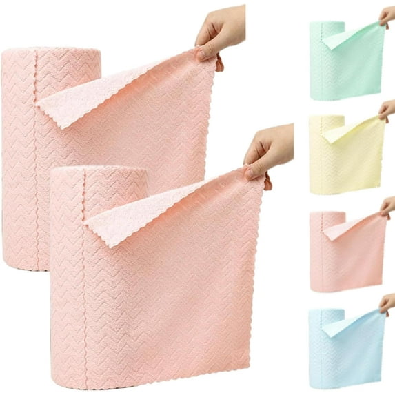 Starfreshi Microfiber Cloths- 1/3-Pack Microfiber Roll Tear-Away Reusable Kitchen Cleaning Cloth,Ultra-Absorbent & Lint-Free for Car, Glass & Multi-Surface Cleaning (Pink,2PCS)