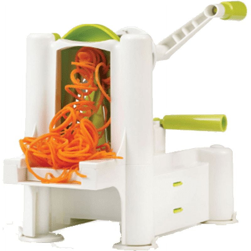 White and Green Manual Spiral Vegetable Cutter with Suction Grip Feet