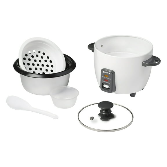 Starfrit 3-Cups Uncooked/6-Cups Cooked 300-Watt Electric Rice Cooker with Ceramic Coating, White, 024734-001-0000