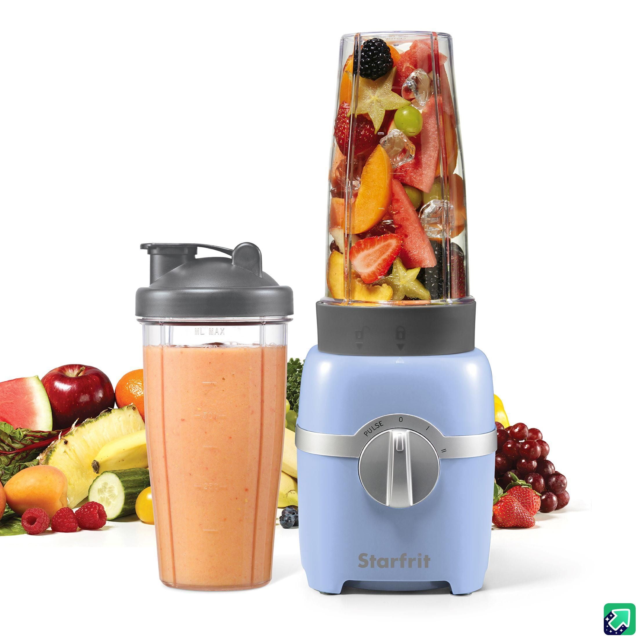 Starfrit Personal Blender, Two 828ml Cups, Two Blades, High, Low & Pulse Modes, 300W, Chambray Blue
