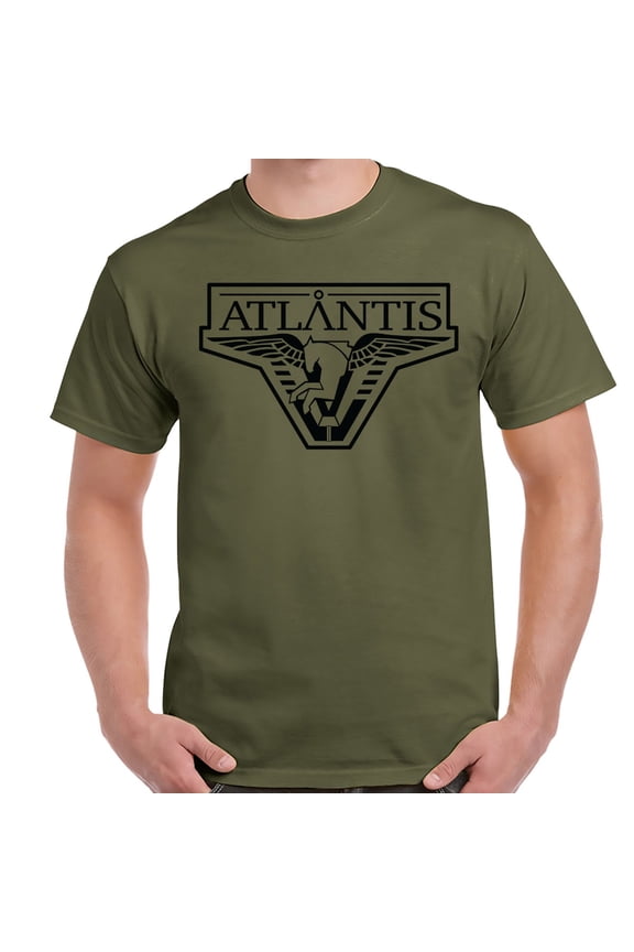 Stargate Atlantis Pegasus Logo Military Green Adult Shirt-Small