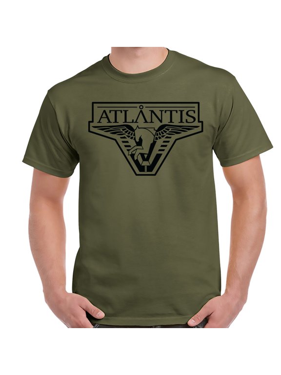 Stargate Atlantis Pegasus Logo Military Green Adult Shirt-X-Large