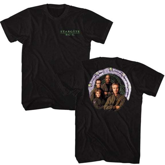 Stargate Cast And Gate Front And Back Black Adult T-Shirt ***F&B*** S