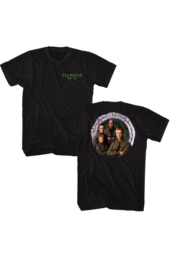 Stargate Cast And Gate Front And Back Black Adult T-Shirt