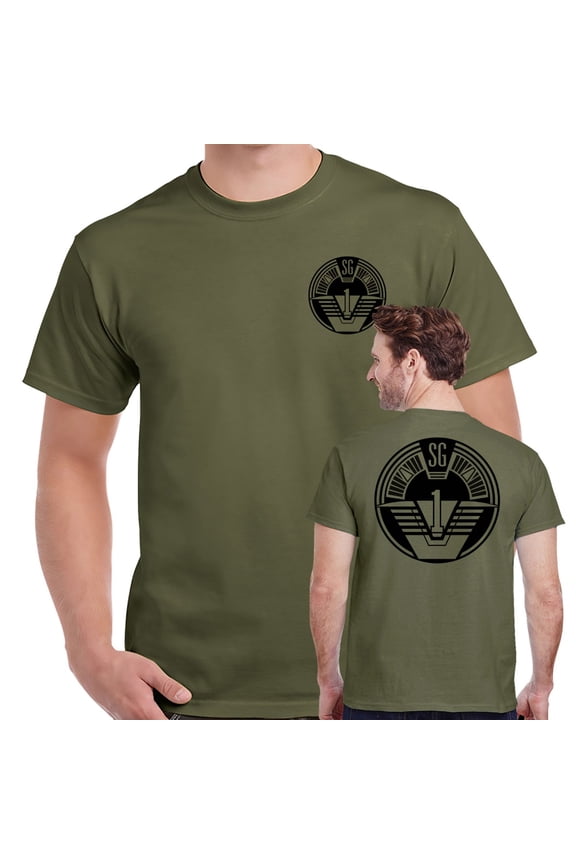 Stargate SG-1 Logo Double Sided Military Green Adult Shirt-XXL