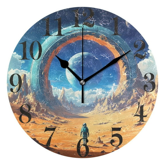 Stargate in Desert Round Wall Clock Battery Operated Silent Non-Ticking Bedroom Office Kitchen Home School Decor 10"(Black)