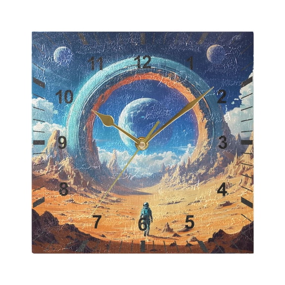 Stargate in Desert Wall Clock Battery Operated Silent Non-Ticking Bedroom Office Kitchen Home School Decor 7.8"(Gold)