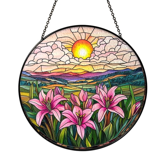 Stargazer Lily Floral Glass Suncatcher Window Decor Nature Inspired Gift