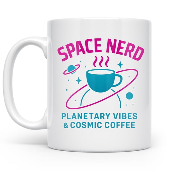 Stargazer's Neon Delight 11 oz Coffee Mug - For Space Lovers White Ceramic Gift