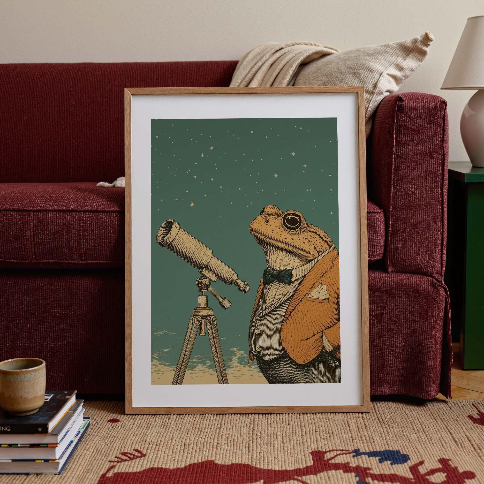 Printable Sign Photo Stargazing Frog Poster Anthropomorphic Animal Print , Poster Print Only ...