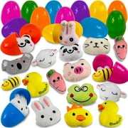 Stargo 24 Pack Colorful Prefilled Easter Eggs with Mini Plush Toys Bright Plastic Easter Eggs Filled, Basket Fillers for Kids, Toddlers, small stuffed toys for Egg Hunts, Party Favors, Goodie Bags