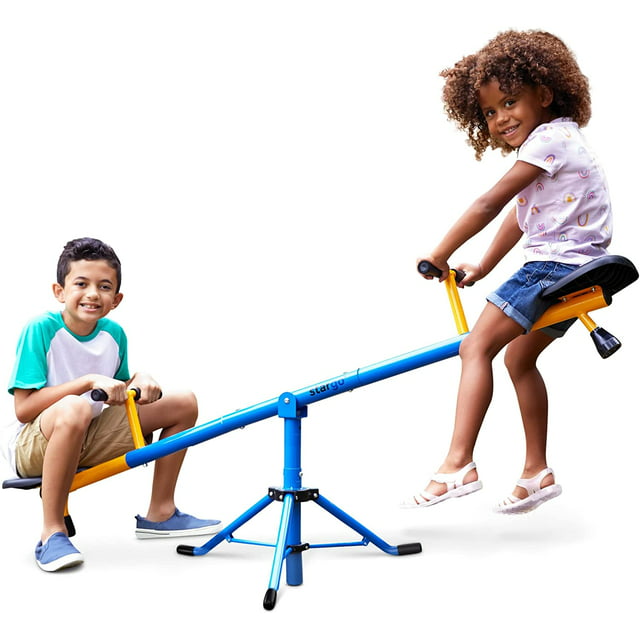Stargo 360 Swivel Spinning Seesaw for Kids, Teeter Totter with Adjustable Frame Height 46-70”, Indoor or Outdoor Playground Equipment for Toddlers