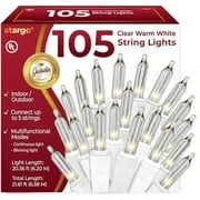Stargo Clear Warm White Christmas Tree Lights - 20 ft String of 105 Incandescent Mini Bulbs Multifunctional Lighting Modes, for Decorative, Bedroom, Outdoor, Xmas Twinkle Lights with White Wire Total