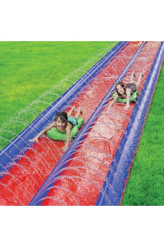 Double Lawn Water Slide Spraying Slip and Slide, Giant Backyard 25 feet Slide with 2 Inflatable Sliding Body Boards and Built in Sprinkler, Outdoor Wet Summer Fun or Snow Sledge