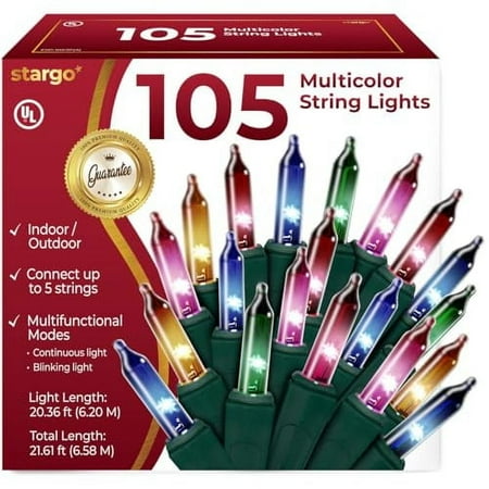 Stargo Warm Multi Color Christmas Tree Lights - 20 ft String of 105 Incandescent Mini Bulbs Multifunctional Lighting Modes, for Decorative, Bedroom, Outdoor, Xmas Twinkle Lights with Green Wire Total price history and forecast - StarGo ESD-105/3F(A)