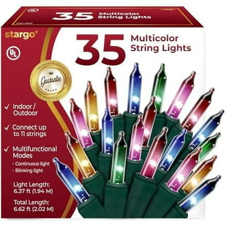 Stargo Warm Multi Color Christmas Tree Lights - 6.3 ft String of 35 Incandescent Mini Bulbs Multifunctional Lighting Modes, for Decorative, Bedroom, Outdoor, Xmas Twinkle Lights with Green Wire Total price history and forecast - StarGo ESD-35(A)