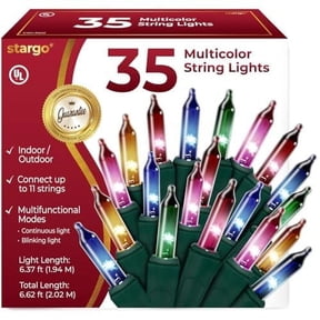 Stargo Warm Multi Color Christmas Tree Lights - 6.3 ft String of 35 Incandescent Mini Bulbs Multifunctional Lighting Modes, for Decorative, Bedroom, Outdoor, Xmas Twinkle Lights with Green Wire Total