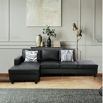 Starhome L Shaped Black Faux Leather 2-Piece Couch Living Room Sofa Set