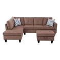 thumbnail image 1 of Starhome L Shaped Brown Couch with Ottoman(Pillows Included) Microfiber, 1 of 6