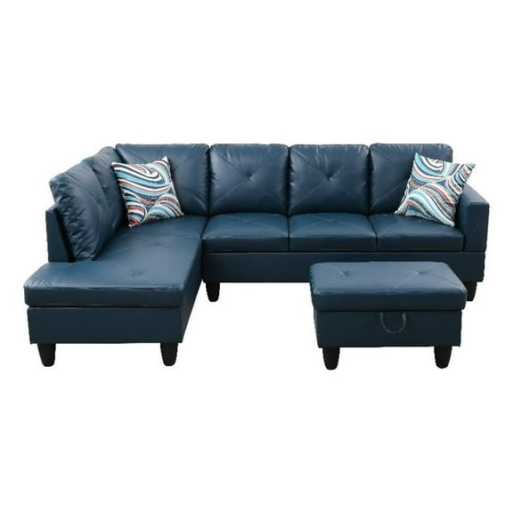 Starhome L Shaped Denim Couch with Storage Ottoman(Pillows Included) Microfiber