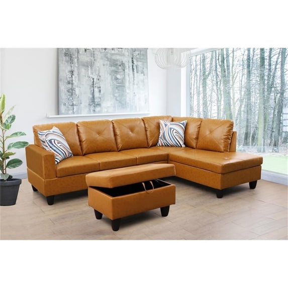 Starhome L Shaped Ginger Couch with Ottoman(Pillows Included) Microfiber