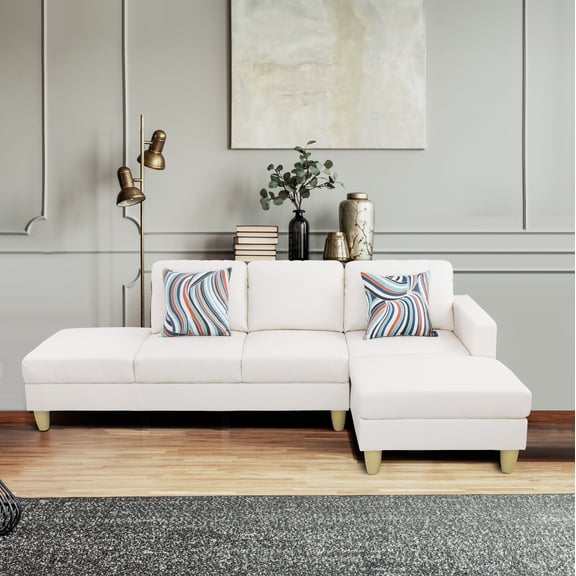 Starhome L Shaped White Faux Leather 2-Piece Couch Living Room Sofa Set