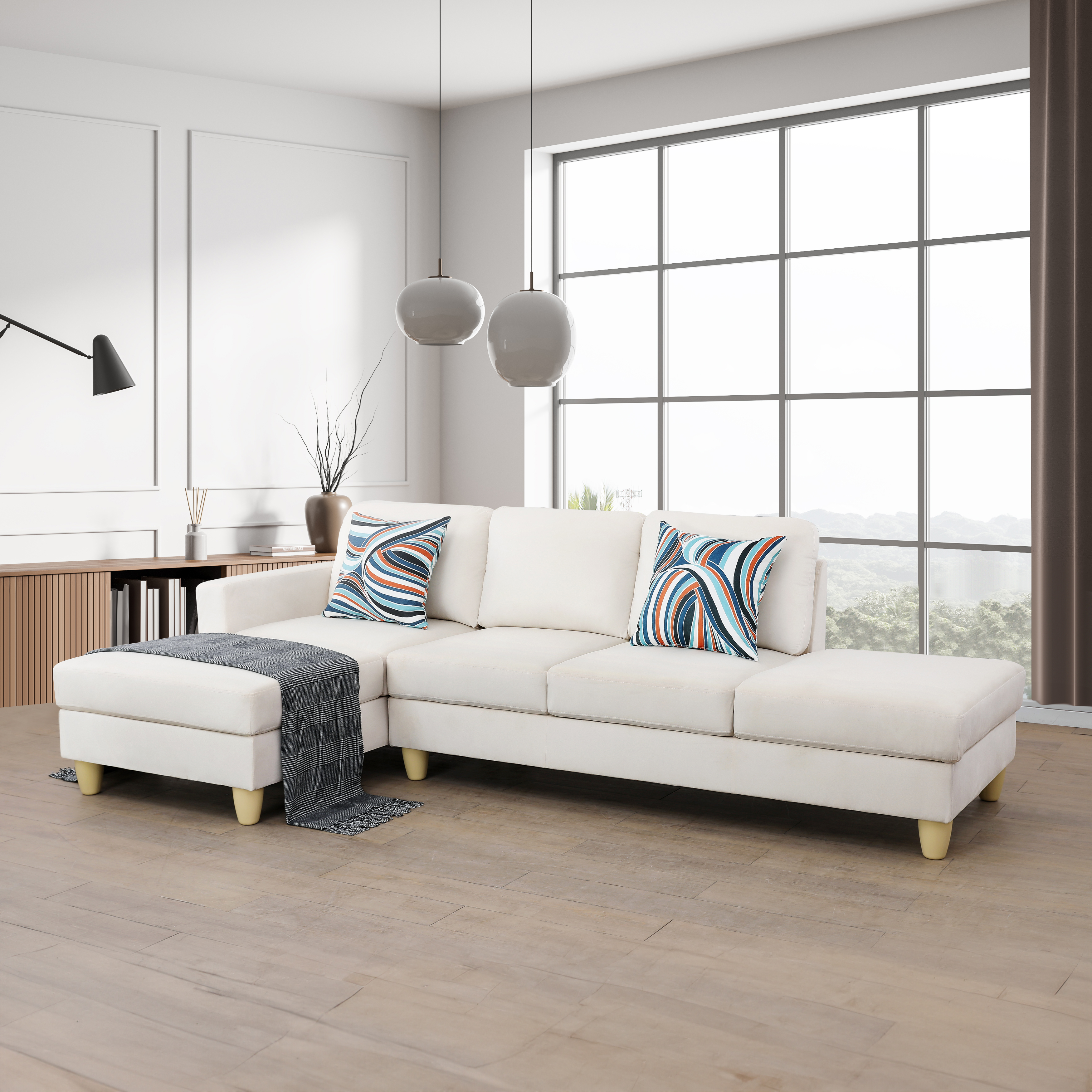 Starhome L Shaped White Microfiber 2-Piece Couch Living Room Sofa Set