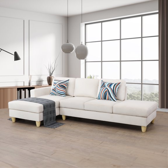 Starhome L Shaped White Microfiber 2-Piece Couch Living Room Sofa Set