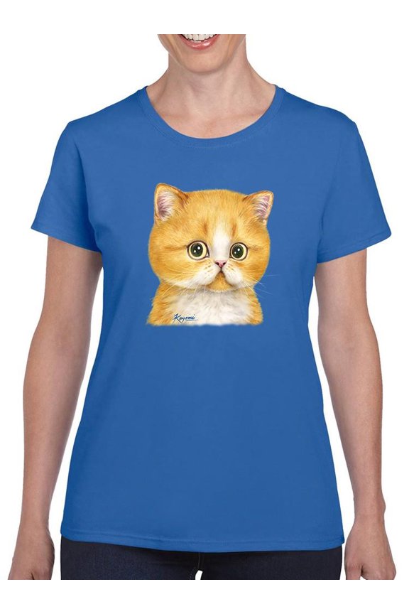 Staring Kitten T-Shirt Women -Kayomi Harai Designs, Female XX-Large