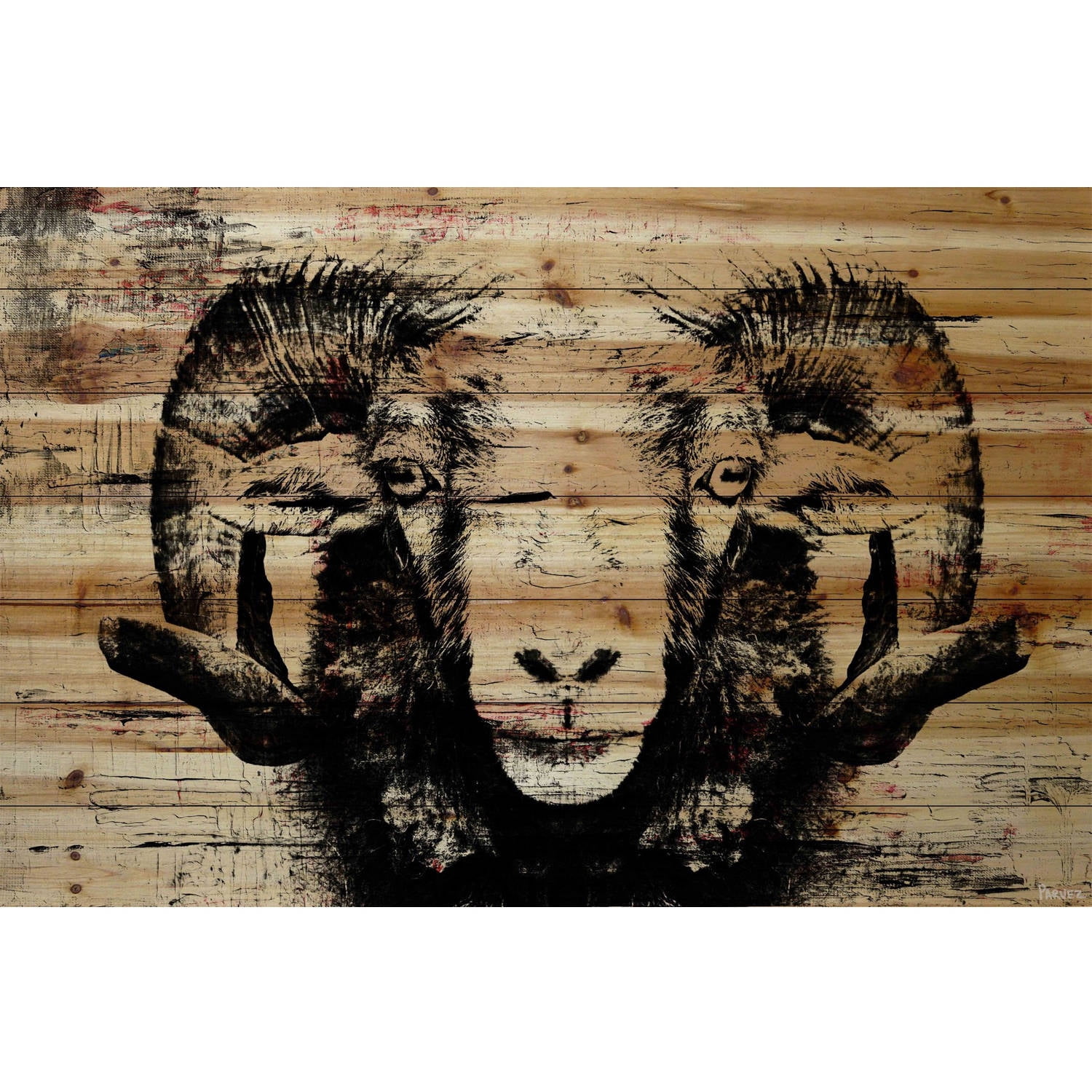"Staring Ram Eyes" Painting Print on Natural Pine Wood