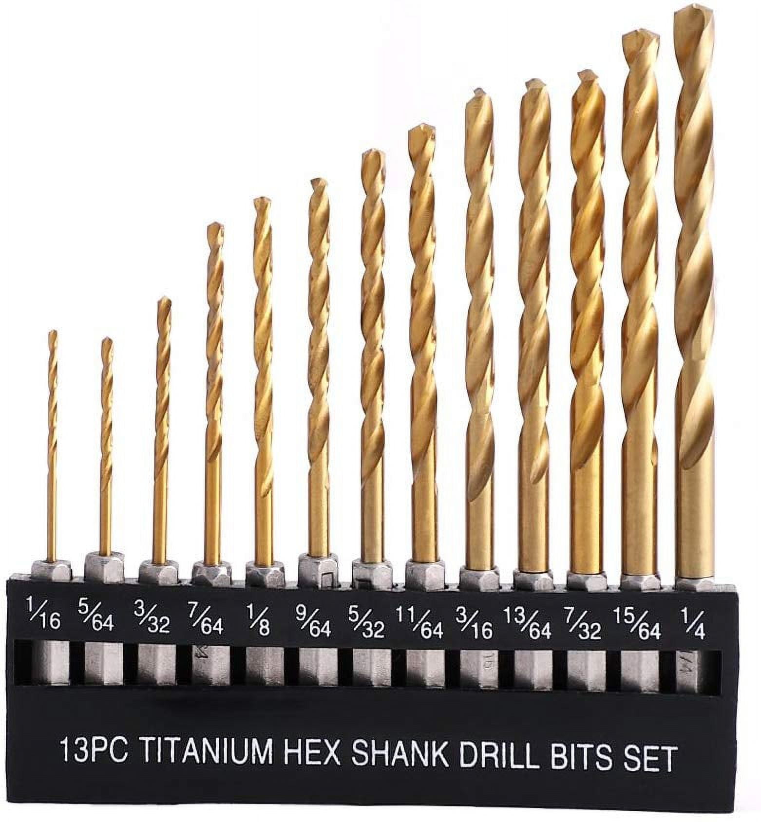 Stark 13PCS Drill Bit Set (1/16-1/4) Quick Change High-Speed Steel  Titanium Bit Set w/ Holder