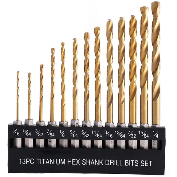 Stark 13PCS Drill Bit Set (1/16"-1/4") Quick Change High-Speed Steel Titanium Bit Set w/ Holder