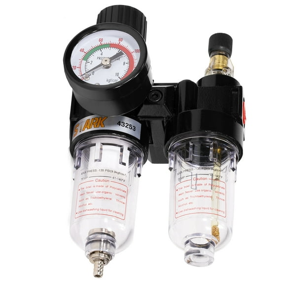 Stark 3-in-1 Air Filter Pressure Regulator Kit (0-145 Psi) Air Compressor Filter with Built-in Gauge and Lubricator Cup - 1/4" NPT