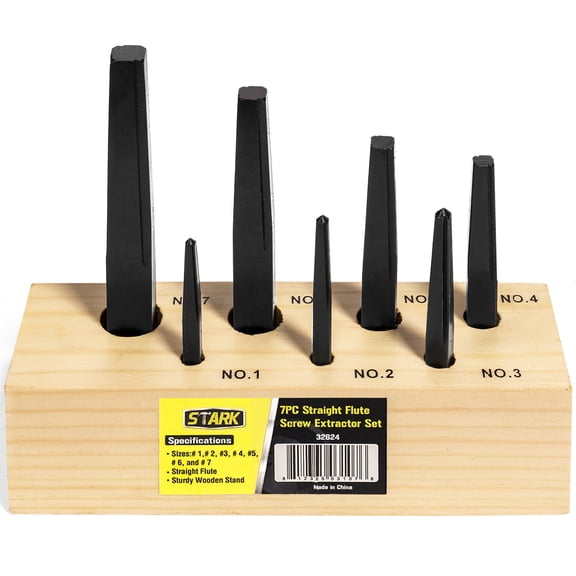 Stark 7PC Industry Square Easy Out Set Round Screw Extractor Damaged Stripped Screw Flat Removal Nut Bolts Wooden Case
