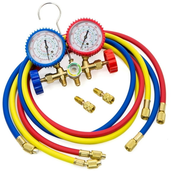 Stark USA 5' HVAC Gauges Fits for R410A, R22, R404A, AC Gauge Set with Quick Couplers, Adapter for Car A/C System Automotive Air Conditioning Maintenance