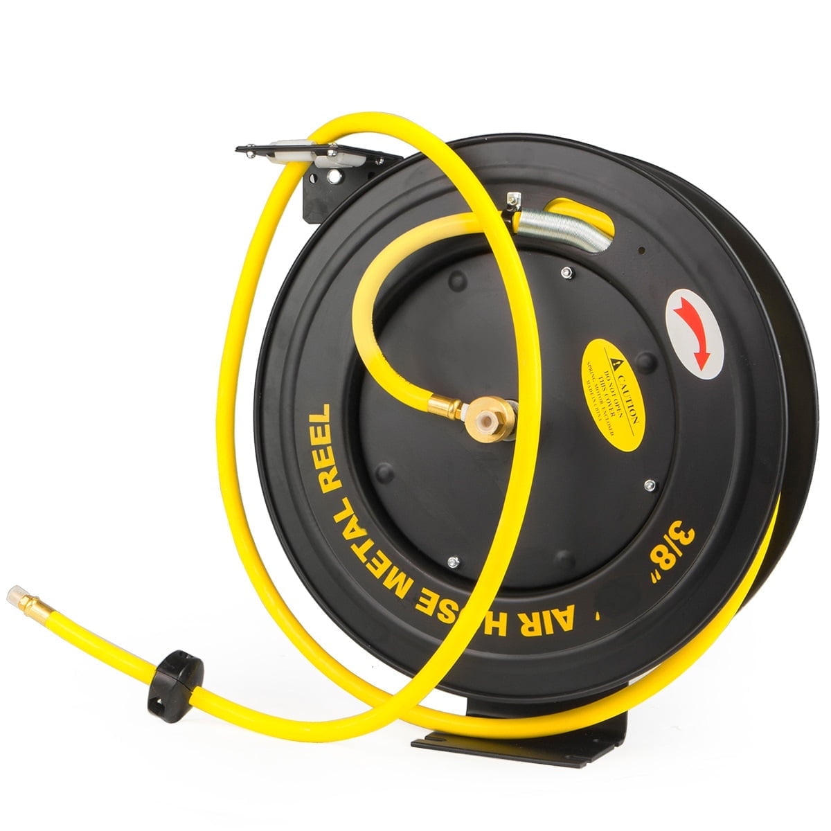 Stark USA 100' Auto Rewind Retractable Reel With 3/8" x 100' Rubber Air Hose With Brass Fittings, 300PSI Burst
