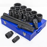 Stark USA 1" Drive 21PC Deep Impact Jumbo Socket Set, 6 Point MM, 27mm - 80mm, CrMo Steel
