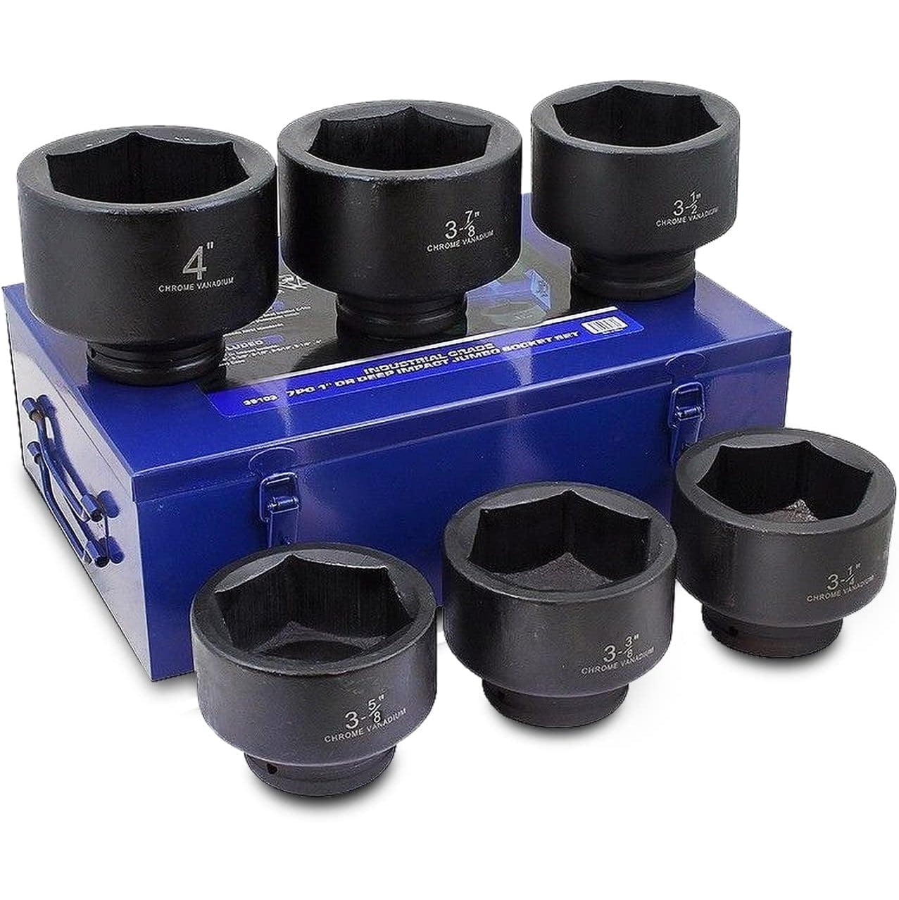 Stark USA 1" Drive 6PC Deep Impact Super Jumbo Socket Set, 6 Point SAE, 3-1/4" - 4", CrMo Steel
