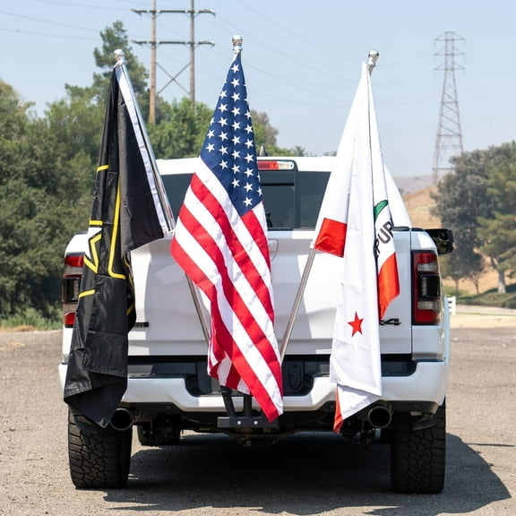 Stark USA Triple Hitch Flag Pole Holder For Truck, Fits Standard 2" Trailer Hitch, RV Flagpole Kit, Car Receiver Flag Pole Mount, Compatible With Jeep, RV, Camper, SUV, Pickup