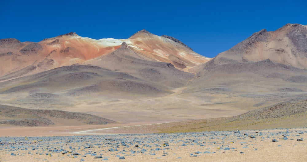 Stark mountain landscape in the high altiplano of Eduardo Avaroa Andean Fauna National Reserve Potosi Department Bolivia Canvas Art - Panoramic Images (27 x 9)