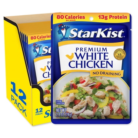(12 pack) StarKist Premium White Chicken, Gluten Free, 13g Protein, 2.6 oz Pouch