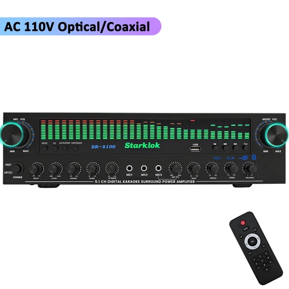 Starklok Optical/Coaxial 1200W Surround Stereo Receiver, Bluetooth Audio Power Amplifiers for Home Theater Stereo System